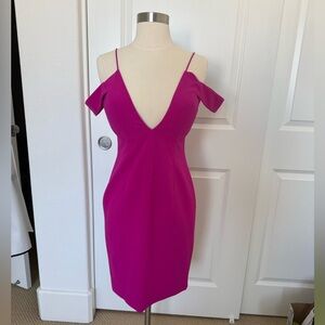 JAYGODFREY Fuchsia Cold-Shoulder V-Neck Mini Dress
